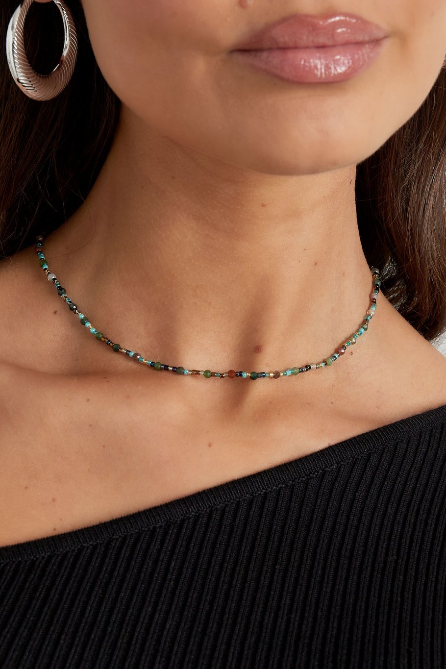 Collar colorido piedra natural - Color dorado verde Imagen3